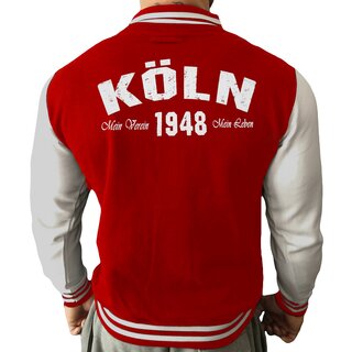 Collegejacke K�LN - Mein Verein 1948 Mein Leben  rot/wei� L