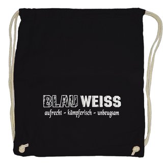 Beutelrucksack BLAU WEISS - aufrecht - kmpferisch - standhaft  schwarz